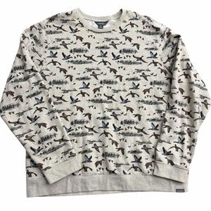 Eddie Bauer Men’s XL Duck Print Crewneck Sweatshirt Beige Outdoor Wildlife